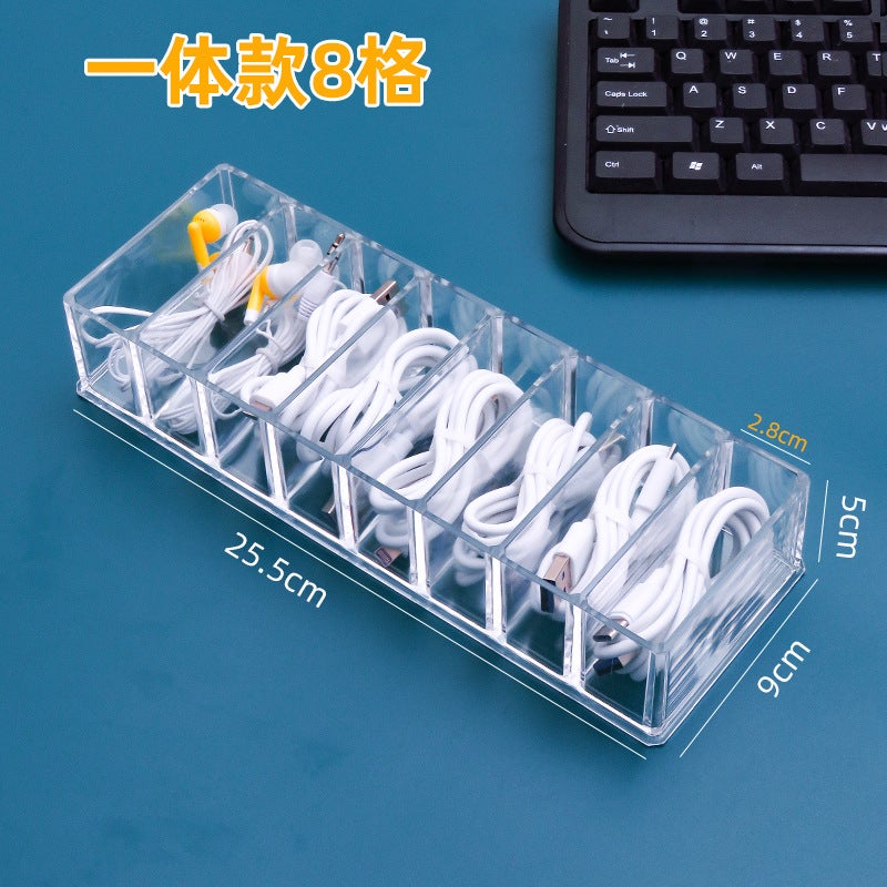 Desktop Dust-Proof Headphone Cable Data Cable Storage Box Charging Head Compartment Organizer Cable Management Box Flip-Top Transparent Acrylic - Image 4